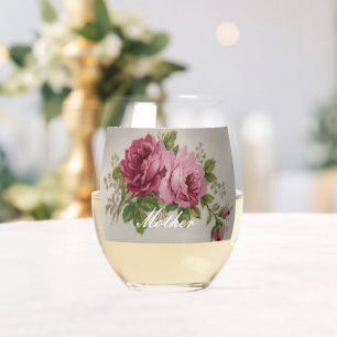 Pink Rose Elegance Drinkware Set Stemless Wine Glass