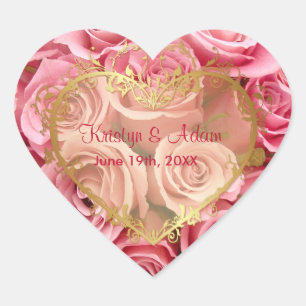 Pink Rose Elegance - Gold Heart Sticker
