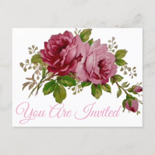 Pink Rose Elegance Invitation Postcard