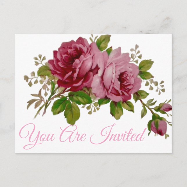 Pink Rose Elegance  Invitation Postcard (Front)