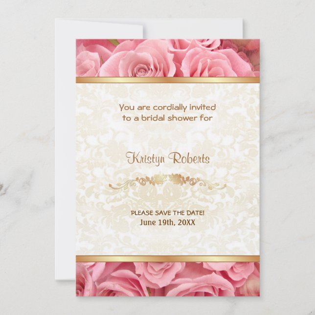 Pink Rose Elegance - Shower Save The Date (Front)