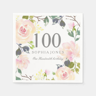 Pink Rose Elegant 100th Birthday Party Napkin