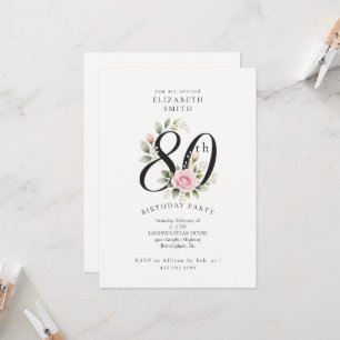 Pink Rose Elegant 80th Birthday Party Invitation