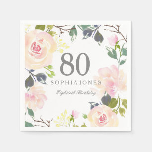 Pink Rose Elegant 80th Birthday Party Napkin