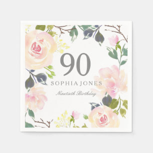 Pink Rose Elegant 90th Birthday Party Napkin