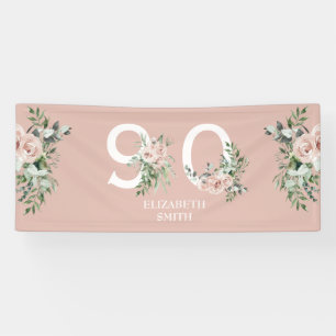 Pink Rose Elegant 90th Blush Birthday Party Banner