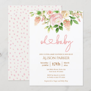 Pink Rose Elegant Floral Girl Baby Shower Invitation