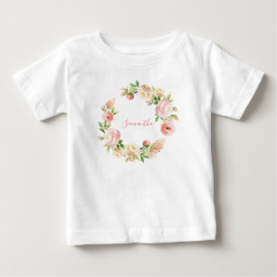 Pink Rose Elegant Floral Girl  Baby T-Shirt