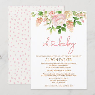 Pink Rose Elegant Floral Girl Virtual Baby Shower Invitation