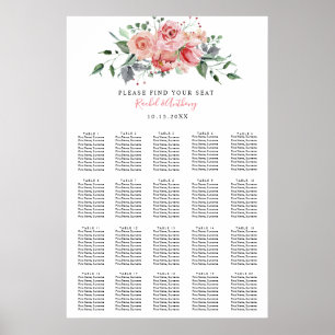 Pink Rose Elegant watercolor wedding seating chart