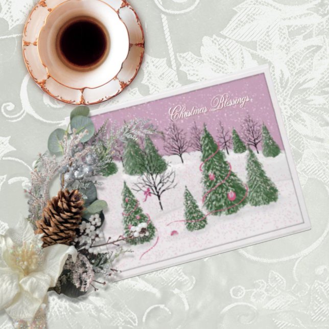 Pink Rose Enchanted Forest Foil Holiday Card (Creator Uploaded)