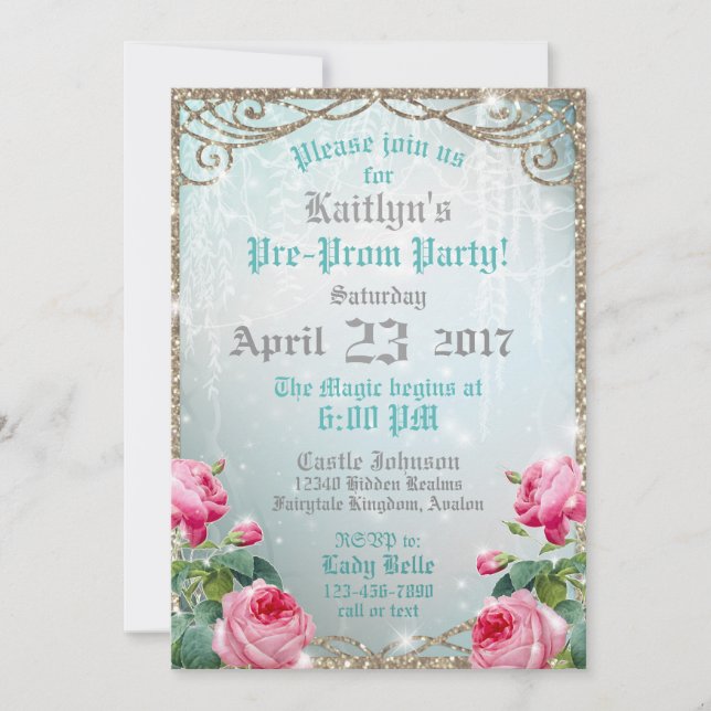 Pink Rose Enchanted Garden Pre-Prom Party Invitation (Front)