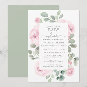 Pink Rose Eucalyptus Botanical Baby Shower Invitation