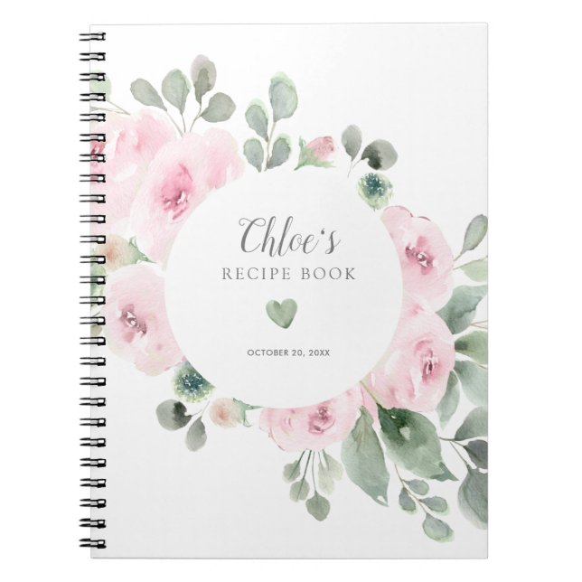 Pink Rose Eucalyptus Bridal Shower Recipe Book (Front)