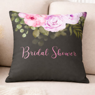 Pink Rose & Eucalyptus Floral Bridal Shower Cushion