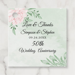 Pink Rose Eucalyptus Foliage 50th Anniversary Favour Tags