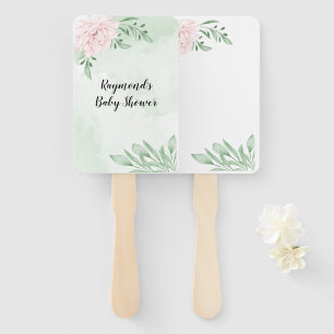 Pink Rose Eucalyptus Foliage Baby Shower Hand Fan