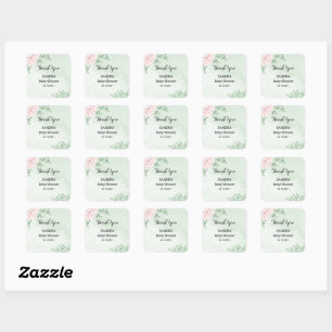 Pink Rose Eucalyptus Foliage baby Shower Square Sticker