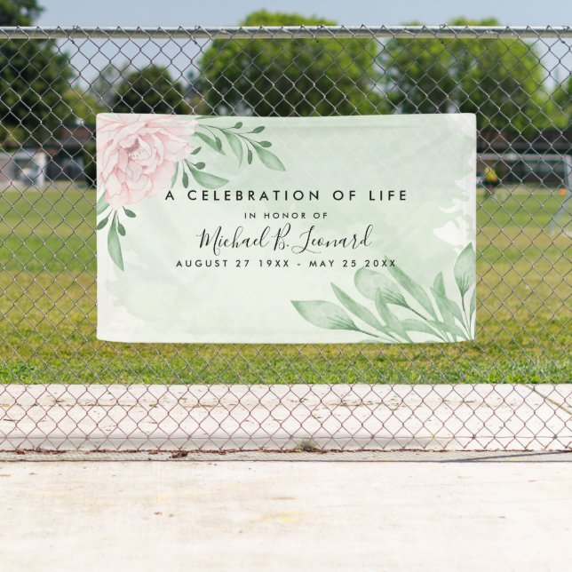 Pink Rose Eucalyptus Foliage Funeral Memorial Banner (Insitu)