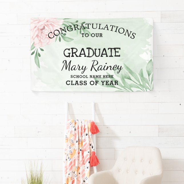 Pink Rose Eucalyptus Foliage ​graduation Party Banner (Insitu)