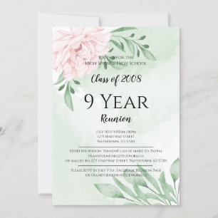 Pink Rose Eucalyptus Foliage High School Reunion Invitation