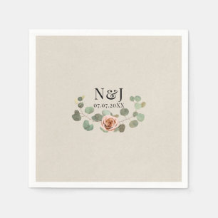 Pink Rose & Eucalyptus Heart Rustic Wedding Napkin