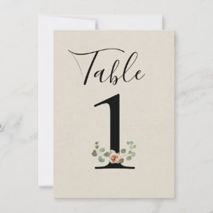 Pink Rose & Eucalyptus Heart Wedding Table Number