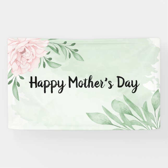 Pink Rose Eucalyptus Leaves Foliage Mothers Day Banner (Horizontal)