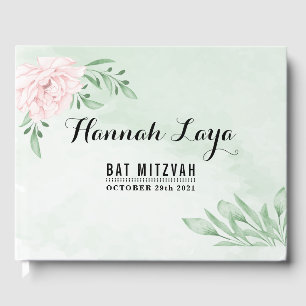 Pink Rose Eucalyptus Succulent Foliage Bat Mitzvah Guest Book