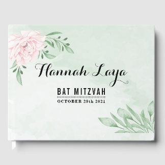 Pink Rose Eucalyptus Succulent Foliage Bat Mitzvah Guest Book