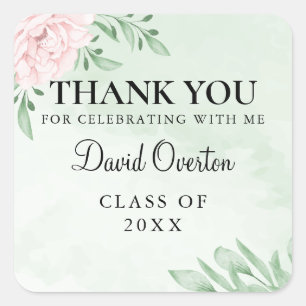 Pink Rose Eucalyptus Succulent Foliage Graduation Square Sticker