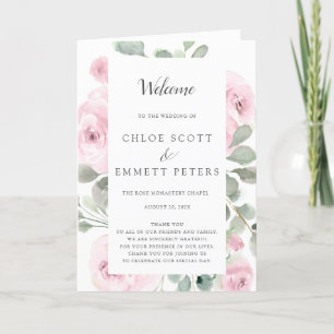 Pink Rose Eucalyptus Wedding Programme