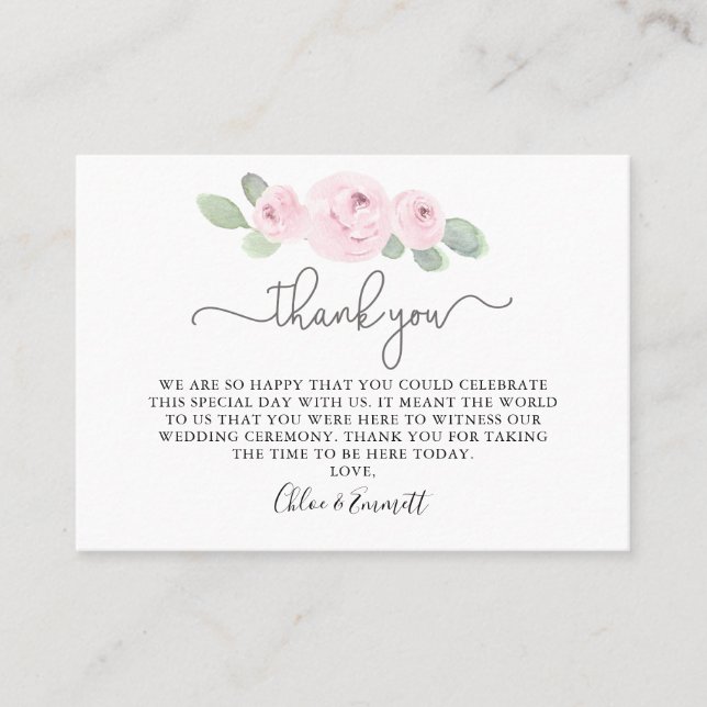 Pink Rose Eucalyptus Wedding Thank You Place Card (Front)