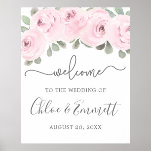 Pink Rose Eucalyptus Wedding Welcome Poster