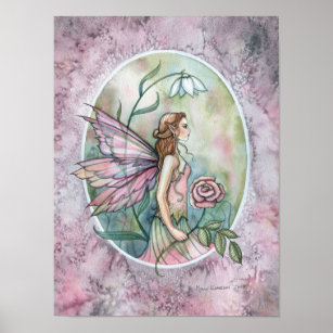 Red Gothic Rose Fairy in Moonlight 16x20 Poster Print Magic Mythical Fantasy Art