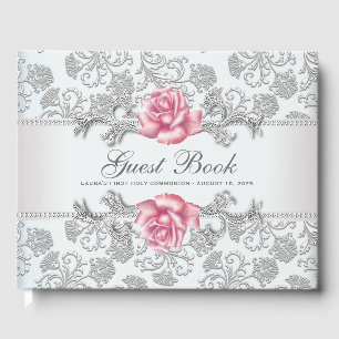 Pink Rose First Communion Baptism Guest Book