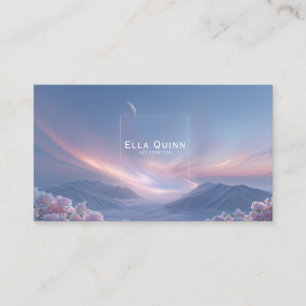 Pink Rose Floral and Celestial Twilight Mountain Business Card