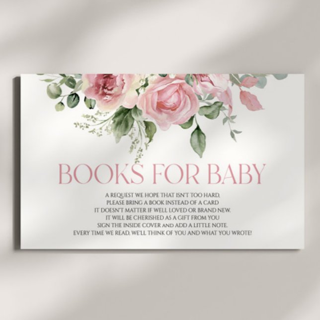 Pink Rose Floral Baby Shower Books For Baby Enclosure Card (Creator Uploaded)