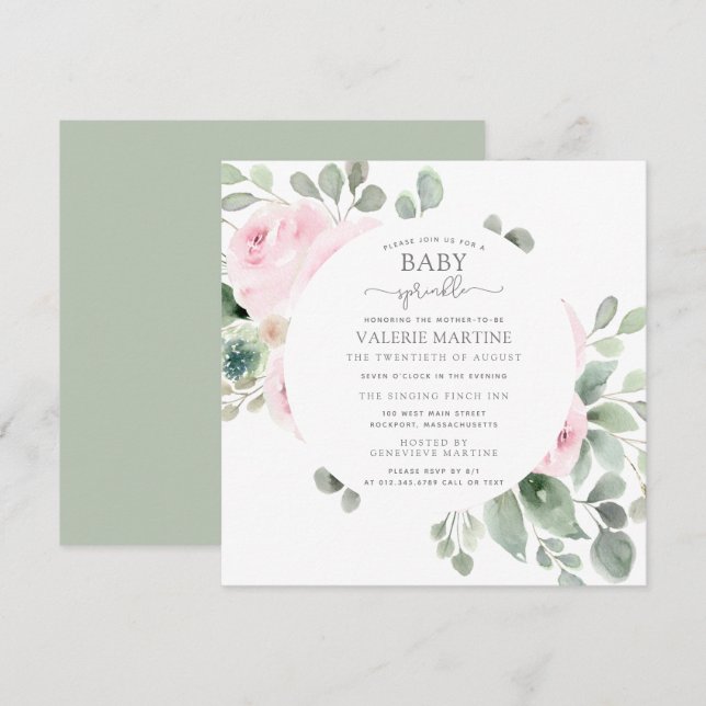 Pink Rose Floral Baby Sprinkle Invitation (Front/Back)