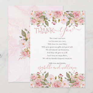 Pink Rose Floral Blooms Baby Shower Thank You Card