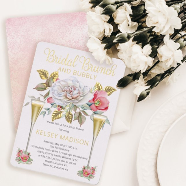 Pink Rose Floral Blooms Bridal Brunch and Bubbly (Creator Uploaded)