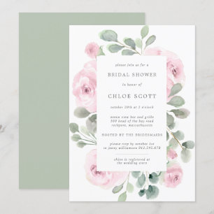 Pink Rose Floral Botanical Bridal Shower Invitation