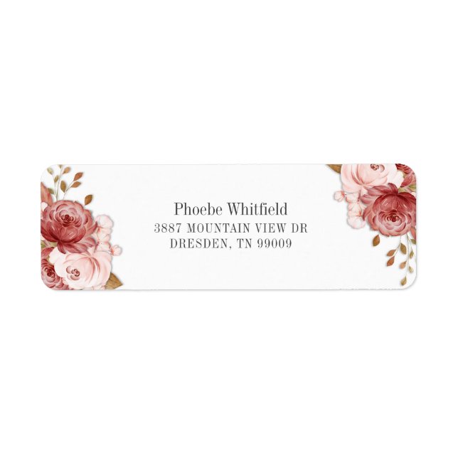 Pink Rose Floral Botanical Return Address (Front)