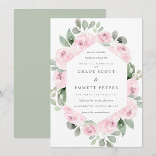 Pink Rose Floral Botanical Wedding Invitation