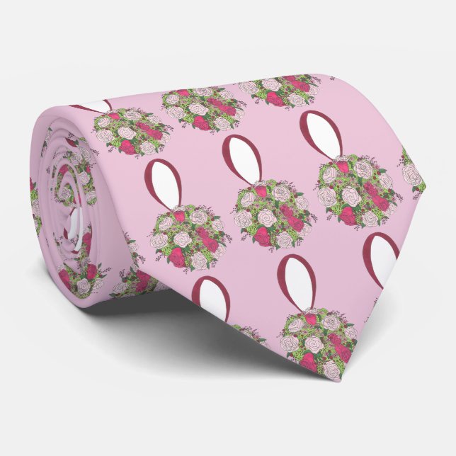 Pink Rose Floral Bouquet Flowers Wedding Tie (Rolled)
