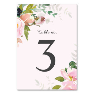 Pink Rose Floral Bouquet Wedding Reception Table Number