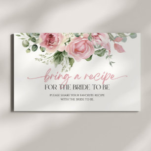 Pink Rose Floral Bridal Shower Bring A Recipe Enclosure Card