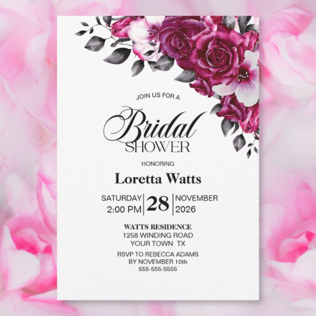 Pink Rose Floral Bridal Shower Invitation (Creator Uploaded)