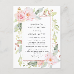 Pink Rose Floral Bridal Shower Invitation Postcard