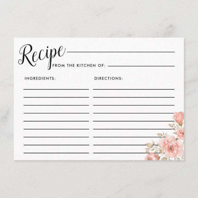 Pink Rose Floral Bridal Shower Recipe Card (Front)